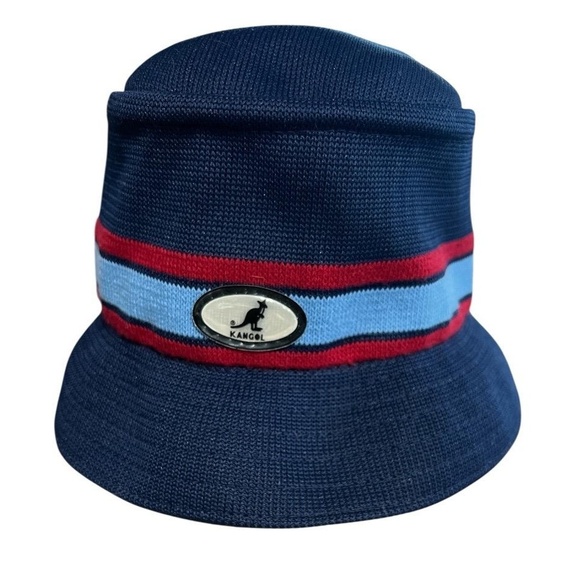 Kangol Lindale Club Stripe Bucket Hat Mens Medium Navy Casual Iconic Retro - Picture 1 of 12